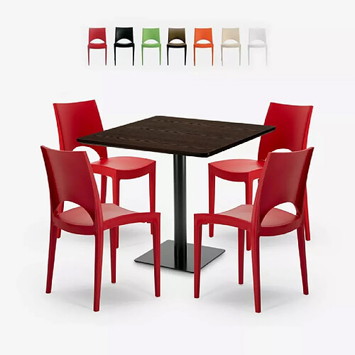 Grand Soleil Ensemble Table 90x90cm Horeca et 4 Chaises Empilables Bar Restaurant Prince - Rouge