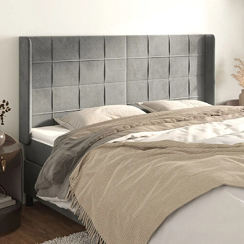 Maison Chic Tête de lit scandinave avec oreilles,meuble de chambre Gris clair 183x16x118/128 cm Velours -MN33677