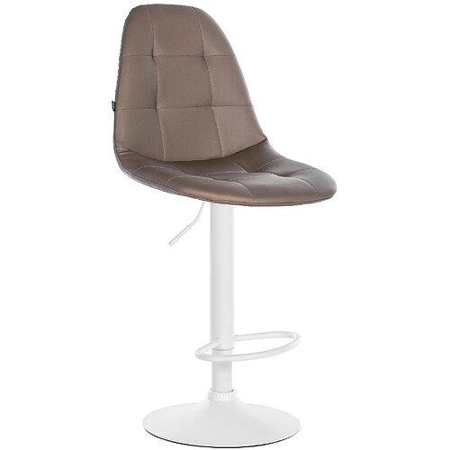 Decoshop26 Tabouret de bar x1 avec repose-pieds hauteur réglable pivotant assise en PVC marron cadre métallique blanc 10_0004829