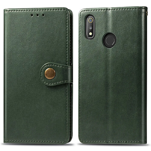 Wewoo Housse Coque Etui en cuir de couleur unie pour téléphone portable avec boucle de protection et cadre photo et fente carteporte-monnaie et support OPPO Realme 3 Pro Vert