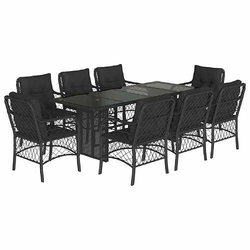 Maison Chic Ensemble à manger d'extérieur 9 pcs avec coussins,Salon de jardin noir résine tressée -GKD680038