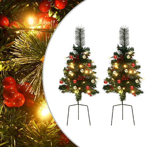 vidaXL Arbre de Noël artificiel pré-éclairé d'allée 2 pcs 76 cm PVC