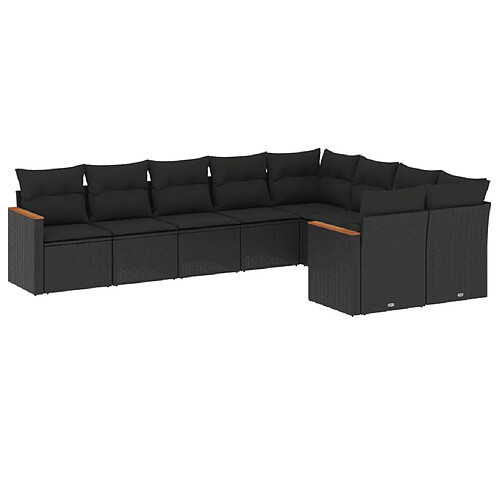 Maison Chic Salon de jardin 9 pcs avec coussins | Ensemble de Table et chaises | Mobilier d'Extérieur noir résine tressée -GKD37709