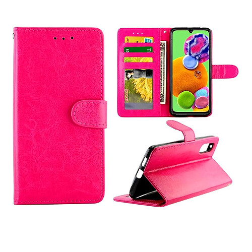 Wewoo Housse Coque Pour Galaxy A90 5G Crazy Horse Texture de protection en cuir à rabat horizontal avec support et fentes cartes et portefeuille et cadre photo Magenta