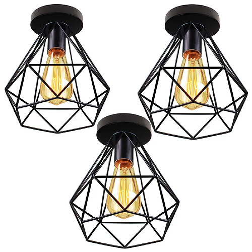 Stoex 3pcs Rétro Plafonnier Industrielle Cage Design forme Diamant 20cm, Vintage Lampe