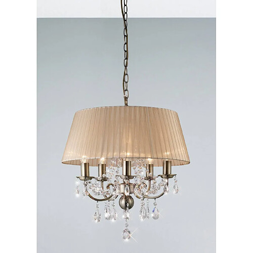 Luminaire Center Suspension Olivia avec Abat jour bronze 5 Ampoules laiton antique/cristal