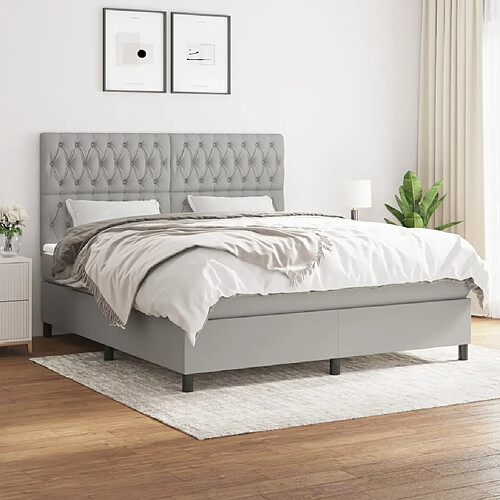 vidaXL Sommier à lattes de lit avec matelas Gris clair 180x200cm Tissu