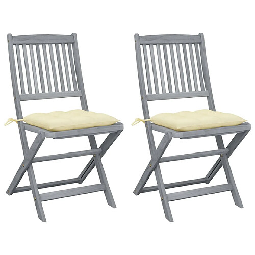 vidaXL Chaises pliables d'extérieur lot de 2 et coussins Bois d'acacia