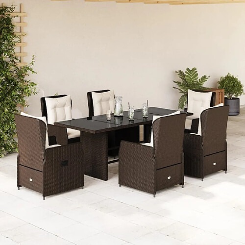 vidaXL Ensemble à manger de jardin et coussins 7 pcs marron rotin