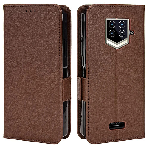 Etui en PU texture litchi avec support, marron pour votre Oukitel WP15