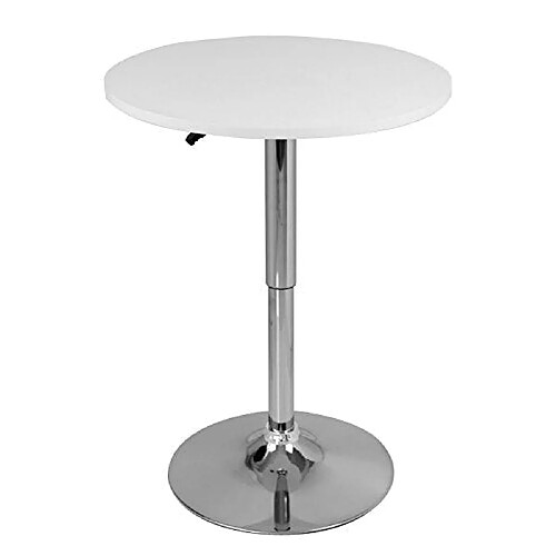 Helloshop26 Table haute en MDF et acier chromé réglable en hauteur blanc 19_0000375