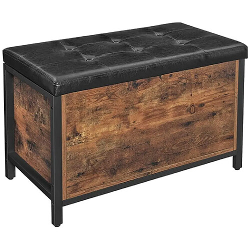 Helloshop26 Banc de rangement siège rembourré bout de lit pour couloir chambre salon en métal montage facile style industriel 80 x 40 x 50 cm pu noir marron rustique 12_0000238