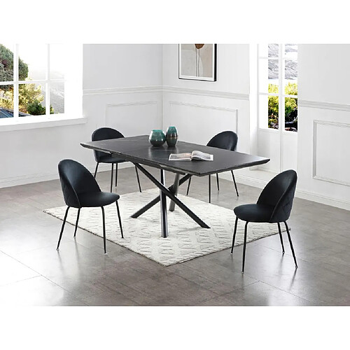 Vente-Unique Table à manger extensible 6 à 8 personnes en MDF, céramique et métal - Effet marbre noir - SINAM