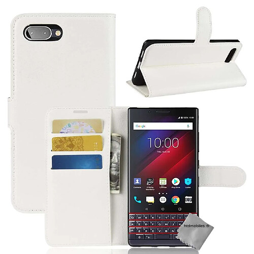 Htdmobiles Housse etui portefeuille pour Blackberry Key2 LE + film ecran - BLANC