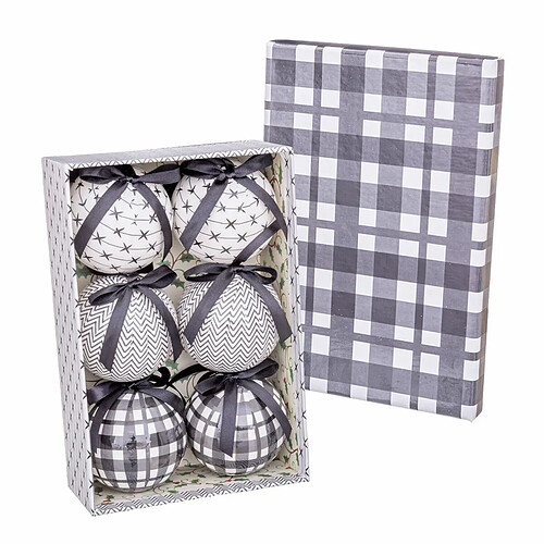 BigBuy Christmas Boules de Noël Blanc Gris Papier Polyfoam 7,5 x 7,5 x 7,5 cm (6 Unités)