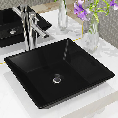 vidaXL Lavabo Céramique carré Noir 41,5 x 41,5 x 12 cm