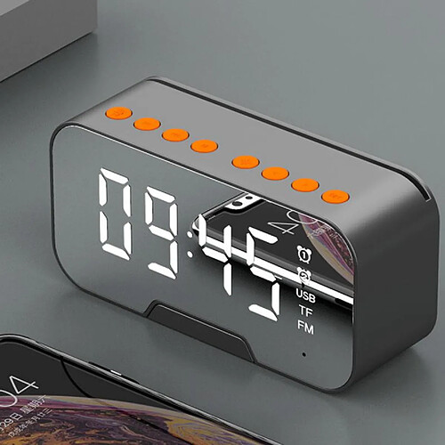 Universal Haut-parleurs Bluetooth Barre de cloche Multifonction LED Miroir Alarme Horloge Haut-parleur Portable Armoire de haut-parleur Sans fil FM Subwoofer | Haut-parleur Portable (Noir)