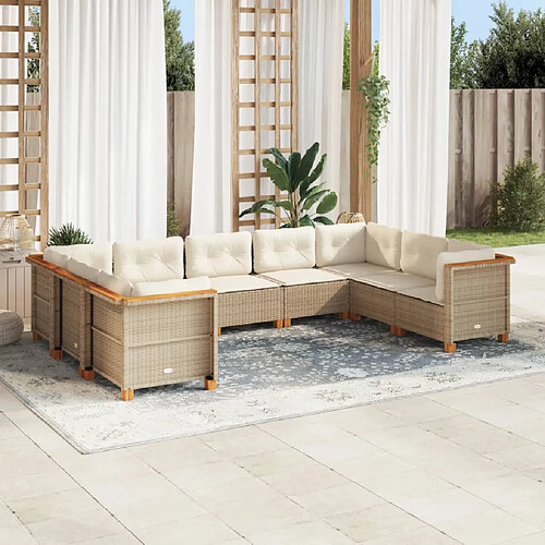 vidaXL Salon de jardin avec coussins 9 pcs beige résine tressée