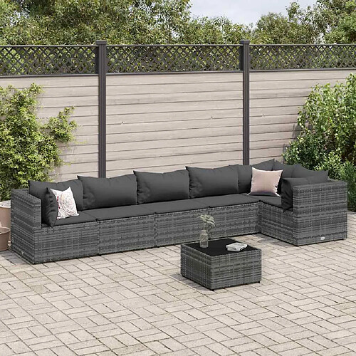 vidaXL Salon de jardin 7 pcs avec coussins Gris Résine tressée