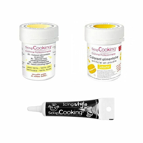 Scrapcooking 2 colorants alimentaires jaune pastel-jaune + Stylo glaçage noir