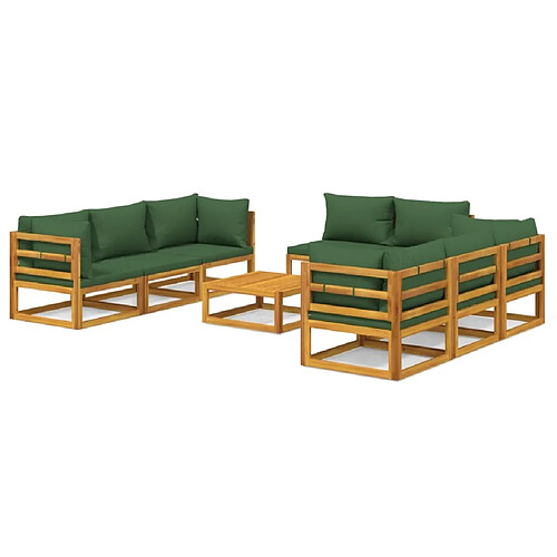 Maison Chic Salon de jardin 9 pcs + coussins - Mobilier/Meubles de jardin - Table et chaises d'extérieur vert bois massif -MN73894