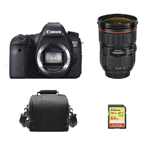 CANON EOS 6D + EF 24-70mm F2.8L II USM + 64GB SD card + camera Bag