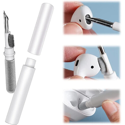 Stylo de nettoyage Bluetooth pour écouteurs sans fil, kit de nettoyage pour Airpods Pro 1 2 | Outils de nettoyage des étuis pour écouteurs Bluetooth (blanc-blanc)