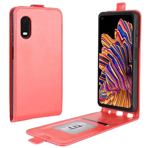 Etui en PU peau de cheval fou vertical avec porte-carte rouge pour votre Samsung Galaxy Xcover Pro