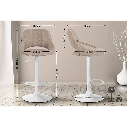 Non Tabouret de bar Milet tissu blanc