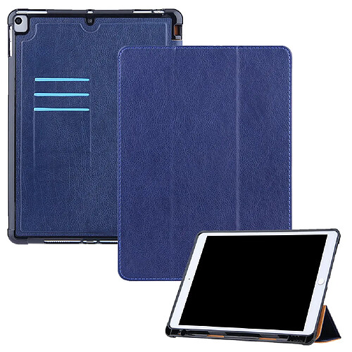 Etui en PU avec support tripliure et porte-stylo bleu pour votre Apple iPad 10.2 (2020)/(2019)/Air 10.5 pouces (2019)/Pro 10.5 pouces (2017)