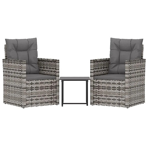 Maison Chic Salon de jardin 3 pcs avec coussins - Table et chaises d'extérieur - Mobilier/Meubles de jardin Moderne résine tressée gris -MN21024