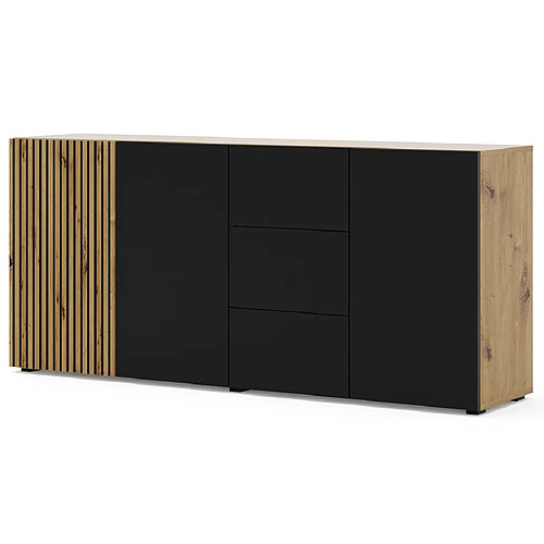 Bestmobilier Ozzy - buffet bas - 3 tiroirs - bois et noir - 180 cm