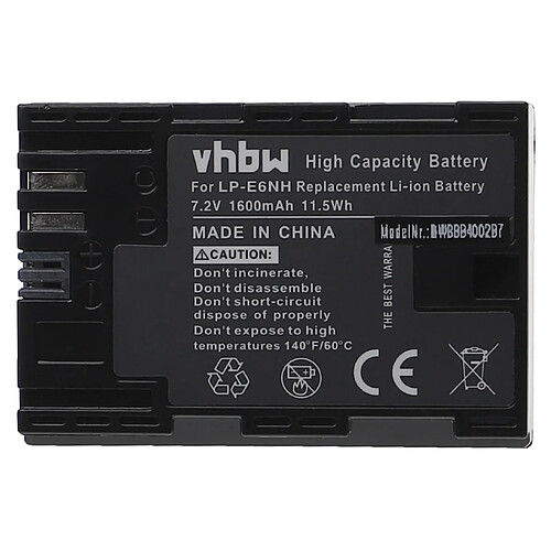 vhbw Batterie remplacement pour Canon LP-E6, LP-E6NH pour appareil photo, reflex numérique (1600mAh, 7,2V, Li-ion)