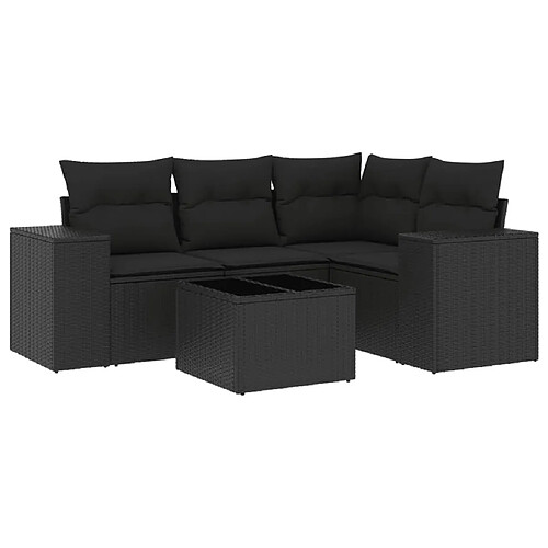 Maison Chic Ensemble de 5 Tables et chaises d'extérieur avec coussins,Salon de jardin noir résine tressée -GKD445038