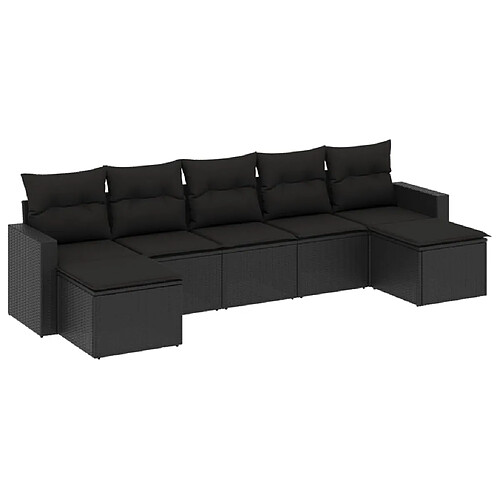 Maison Chic Salon de jardin 7 pcs avec coussins | Ensemble de Table et chaises | Mobilier d'Extérieur noir résine tressée -GKD16476