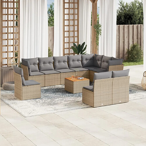 vidaXL Salon de jardin 11 pcs avec coussins beige résine tressée