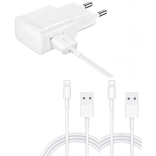 Chargeur Secteur 2A + 2 Cables Usb Lightning pour Iphone 5 / 5s / 6 / 6s / 6 Plus / 6s Plus / 7 / 7Plus / 8 / 8Plus / X / Xs / Xr Little Boutik®