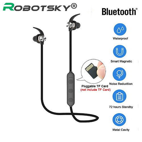 GUPBOO XT22 casque sans fil Bluetooth 4.2 casque magnétique 3D stéréo basse étanche casque de sport avec micro et carte TF