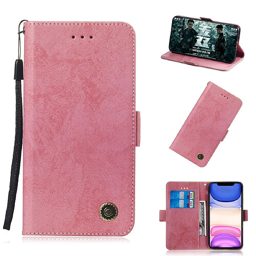 Wewoo Coque Pour iPhone 11 Retro Etui à rabat en cuir avec fente carte et support Rose