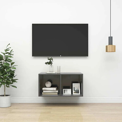 Maison Chic Meuble TV scandinave mural Banc TV suspendu pour salon - Gris brillant 37x37x72 cm Aggloméré -MN86510