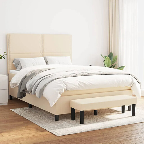 vidaXL Sommier à lattes de lit avec matelas Crème 140x190 cm Tissu