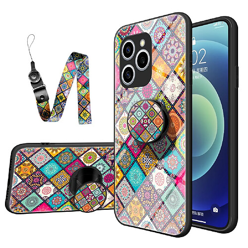 Coque en TPU antichoc, motif fleuri avec béquille Motif en damier pour votre Honor 60 SE