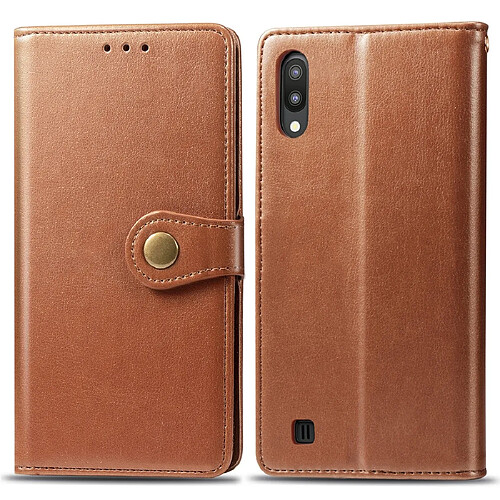 Wewoo Housse Coque Etui en cuir de protection pour téléphone portable avec boucle photocadre photo et fente carteportefeuille et support Galaxy M10 Marron