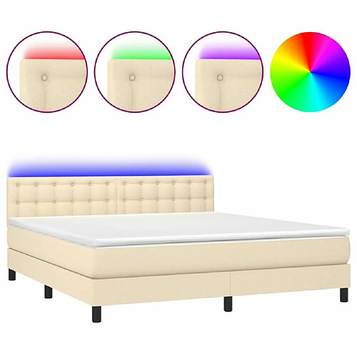 Maison Chic Lit adulte- Lit + matelas,Sommier à lattes de lit avec matelas LED Crème 180x200 cm Tissu -GKD89766