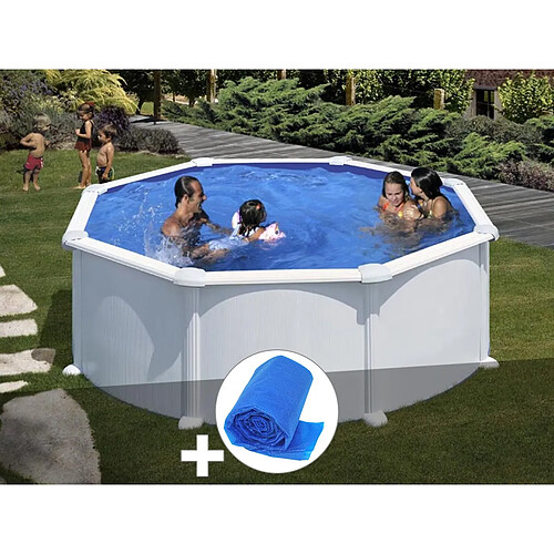 Kit piscine acier blanc Gré Atlantis ronde 3,70 x 1,32 m + Bâche à bulles