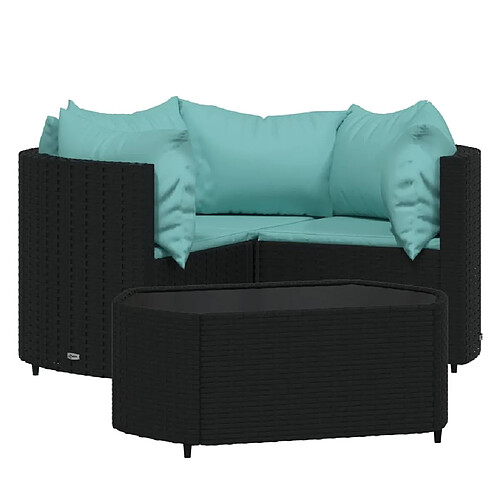 Maison Chic Salon de jardin 4 pcs + coussins - Mobilier/Meubles de jardin - Table et chaises d'extérieur Noir Résine tressée -MN90116