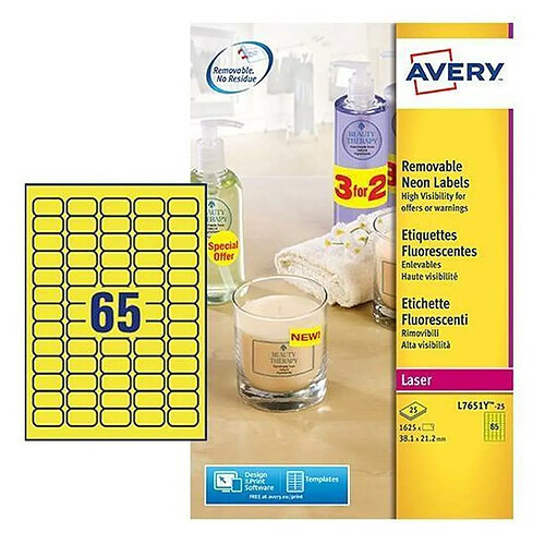 Etiquettes pour Imprimante Avery L7651Y-25 Jaune