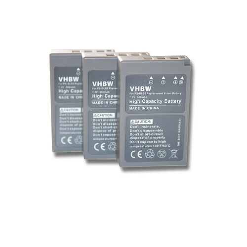 vhbw 3x batterie compatible avec Olympus OM-D E-M10 Mark II, E-M10 II, E-M10 Mark III, E-M5 Mark III appareil photo APRN (900mAh, 7,2V, Li-Ion)