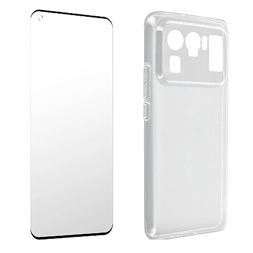 Avizar Coque Xiaomi Mi 11 Ultra Souple et Film Verre Trempé 9H Transparent noir