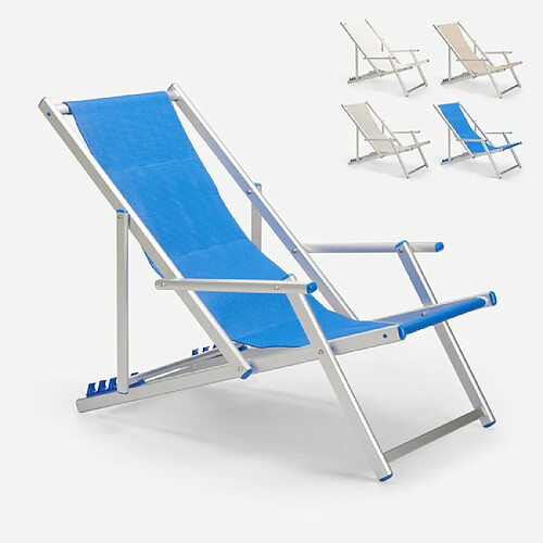 Beach And Garden Design Chaise longue de plage avec accoudoirs rabattables en aluminium Riccione Gold Lux | Bleu